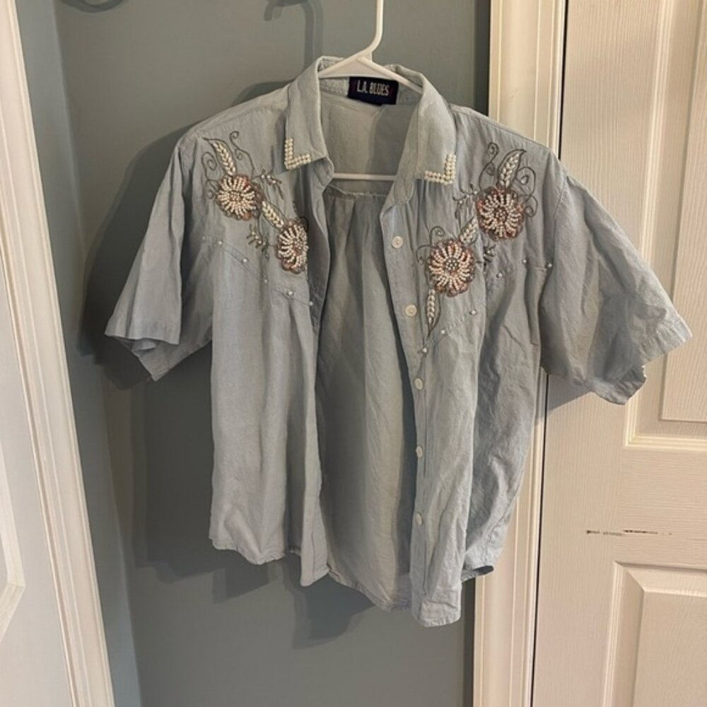 Beaded Jean top, size large/XL
